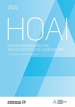 Titel/Umschlag der Broschüre "HOAI 2021 - Textausgabe mit amtlicher Begründung" in Blau mit Großbuchstaben H-O-A-I