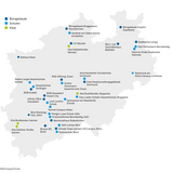 Übersichtskarte von NRW mit eingezeichneten prämierten Projekten